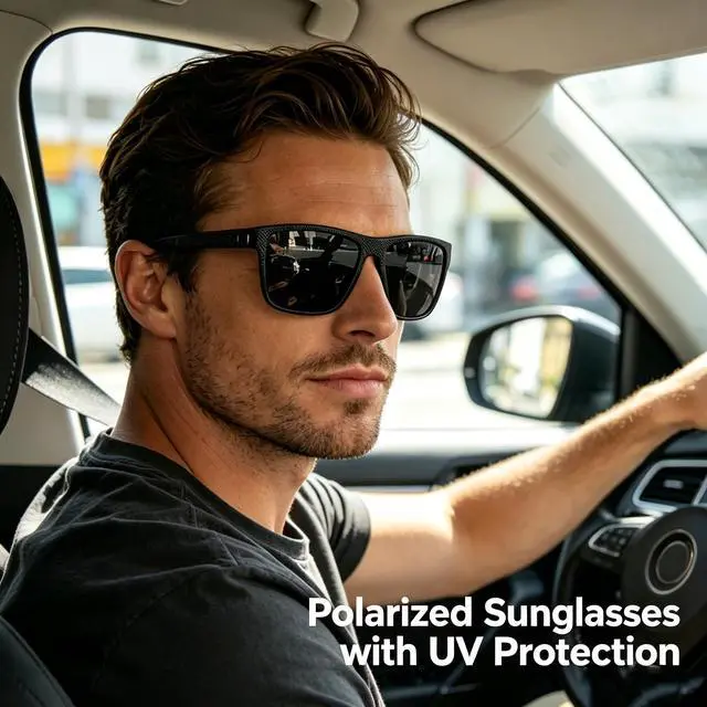 Alt view image 2 of 7 - Square Polarized Sunglasses for Men, 3 Pack Lightweight UV Protection Sun Glasses for Driving Fishing Golf (Black/Ice Blue/Red)