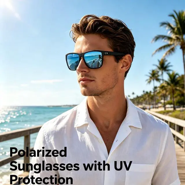Alt view image 3 of 7 - Square Polarized Sunglasses for Men, 3 Pack Lightweight UV Protection Sun Glasses for Driving Fishing Golf (Black/Ice Blue/Red)