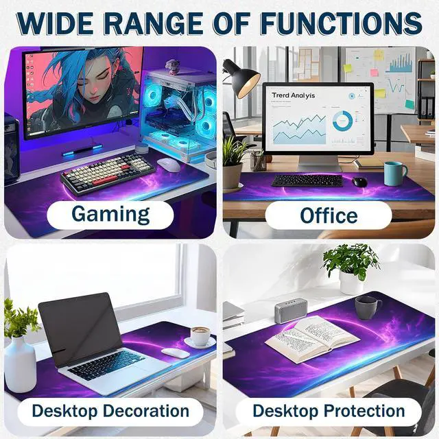 Alt view image 5 of 7 - Extended Mouse Pad for Gaming & Office - 31.5"x11.8" Large Desk Mat with Smooth Surface and Stylish Design for PC, Home Office Decor, and Work