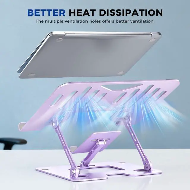 Alt view image 4 of 7 - Ergonomic 2-in-1 Purple Laptop Phone Stand for Desk, Adjustable Riser, Sturdy and Portable, Fits All Laptops and Phone (Purple)