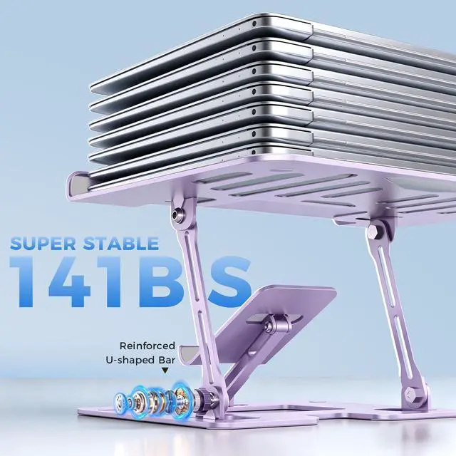 Alt view image 5 of 7 - Ergonomic 2-in-1 Purple Laptop Phone Stand for Desk, Adjustable Riser, Sturdy and Portable, Fits All Laptops and Phone (Purple)