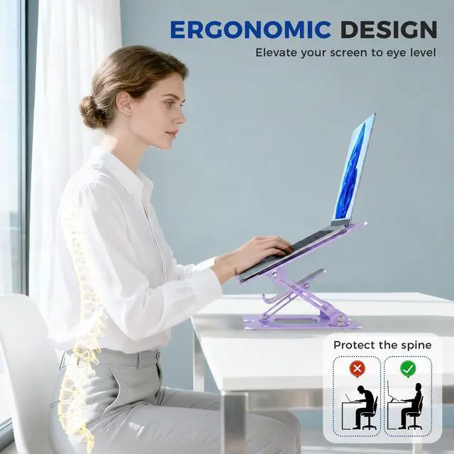 Alt view image 6 of 7 - Ergonomic 2-in-1 Purple Laptop Phone Stand for Desk, Adjustable Riser, Sturdy and Portable, Fits All Laptops and Phone (Purple)