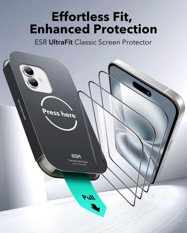 Alt view image 2 of 7 - 3 Pack for iPhone 16/iPhone 15 Screen Protector, Military Grade Shatterproof, 9H Hardness, Full Coverage Tempered Glass with UltraFit Tray