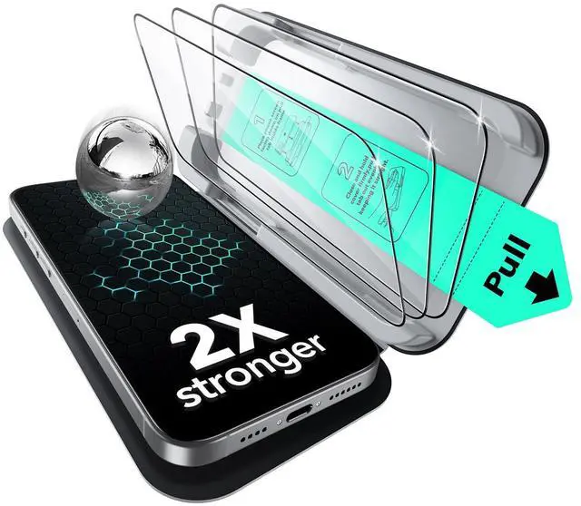 Main image of 3 Pack for iPhone 16/iPhone 15 Screen Protector, Military Grade Shatterproof, 9H Hardness, Full Coverage Tempered Glass with UltraFit Tray