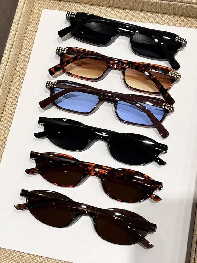 Alt view image 2 of 5 - 6-Pack Leopard Print Glasses - Multicolor Geometric Full Frame Sunglasses for Women, Fashion Accessories (6pcs Black Leopard Print Tea Blue)