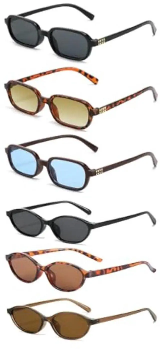 Main image of 6-Pack Leopard Print Glasses - Multicolor Geometric Full Frame Sunglasses for Women, Fashion Accessories (6pcs Black Leopard Print Tea Blue)