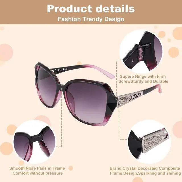 Alt view image 2 of 7 - 4 Pcs Women Large Sunglasses, UV 400 Glasses Oversized Classic Trend Ladies Sunglasses Sparkling Large Frame Multicolor