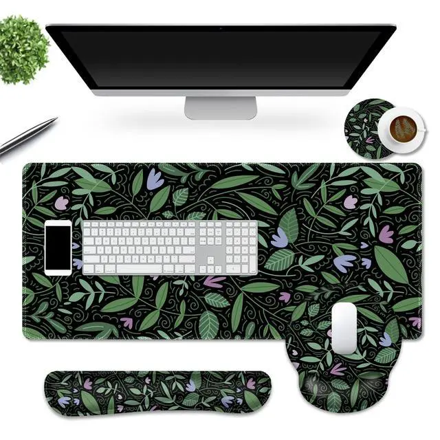 Alt view image 3 of 7 - Keyboard Mouse Pad Set, Large Gaming Mousepad, Memory Foam Ergonomic Keyboard Wrist Rest Support, Extended Desk Mat Cushion pad for Office,Home, Green Leaves Plant