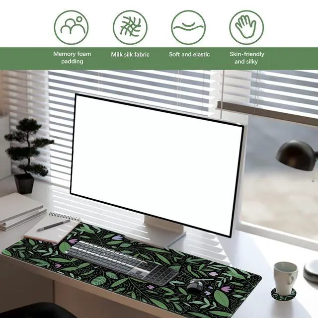 Alt view image 2 of 7 - Keyboard Mouse Pad Set, Large Gaming Mousepad, Memory Foam Ergonomic Keyboard Wrist Rest Support, Extended Desk Mat Cushion pad for Office,Home, Green Leaves Plant