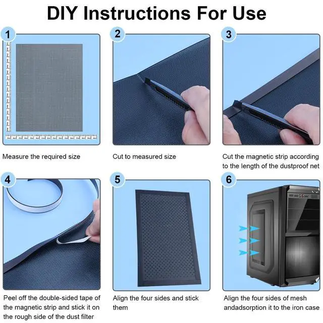 Alt view image 3 of 7 - DIY PC Case Dust Mesh Filter,400x300mm PC Mesh Grill with Magnetic Frame Strip,Computer Cooler,Cooler Filter Screen,Fan Dust Mesh Cover Dustproof High Density - 4 Pack