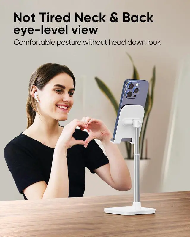 Alt view image 2 of 7 - Cell Phone Stand, Adjustable Height Phone Stand for Desk, Eye Level Desktop Phone Holder Compatible with iPhone, Pro Max, Samsung, and All Mobile Phones up to 10''