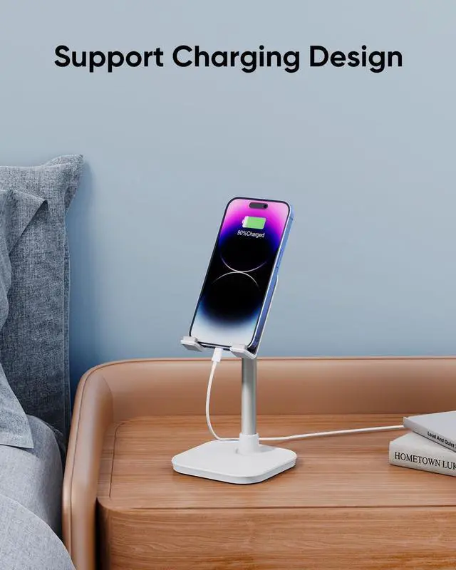 Alt view image 7 of 7 - Cell Phone Stand, Adjustable Height Phone Stand for Desk, Eye Level Desktop Phone Holder Compatible with iPhone, Pro Max, Samsung, and All Mobile Phones up to 10''