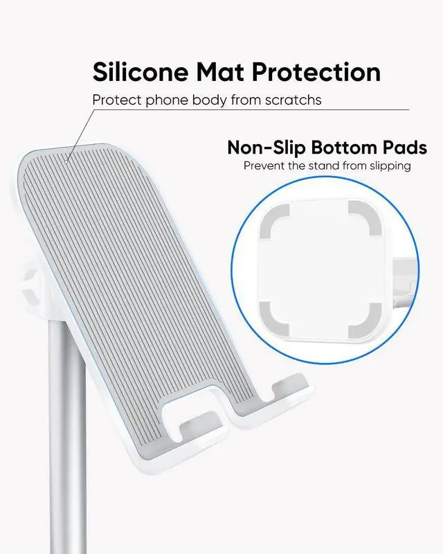 Alt view image 6 of 7 - Cell Phone Stand, Adjustable Height Phone Stand for Desk, Eye Level Desktop Phone Holder Compatible with iPhone, Pro Max, Samsung, and All Mobile Phones up to 10''