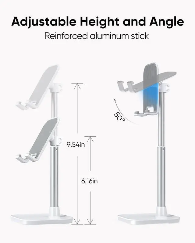 Alt view image 3 of 7 - Cell Phone Stand, Adjustable Height Phone Stand for Desk, Eye Level Desktop Phone Holder Compatible with iPhone, Pro Max, Samsung, and All Mobile Phones up to 10''