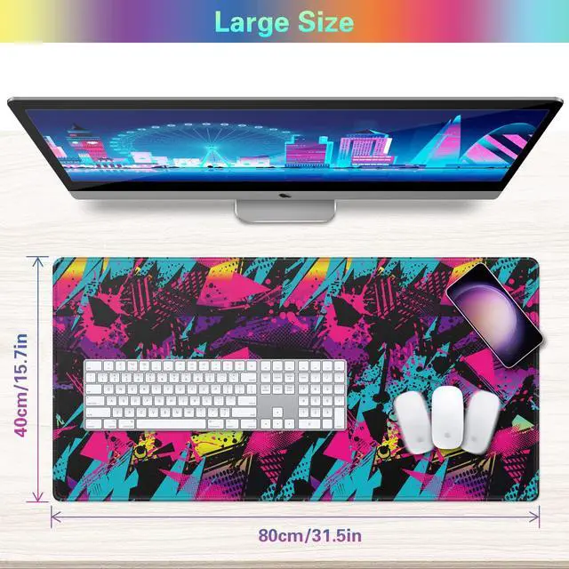 Alt view image 3 of 7 - Gaming Mouse Pad 31.5x15.8inch Extended XXL Large Mouse Pad Big Computer Keyboard Mouse Mat Desk Pad with Non-Slip & Rubber Base & Stitched Edge