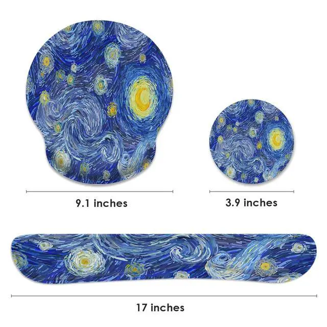 Alt view image 2 of 7 - Ergonomic Mouse Pad Set with Wrist Rest Abstract Night Sky Non-Slip Rubber Base Wrist Cushion Support and Coasters Mousepad with Wrist Support for Computer Keyboard and Desk