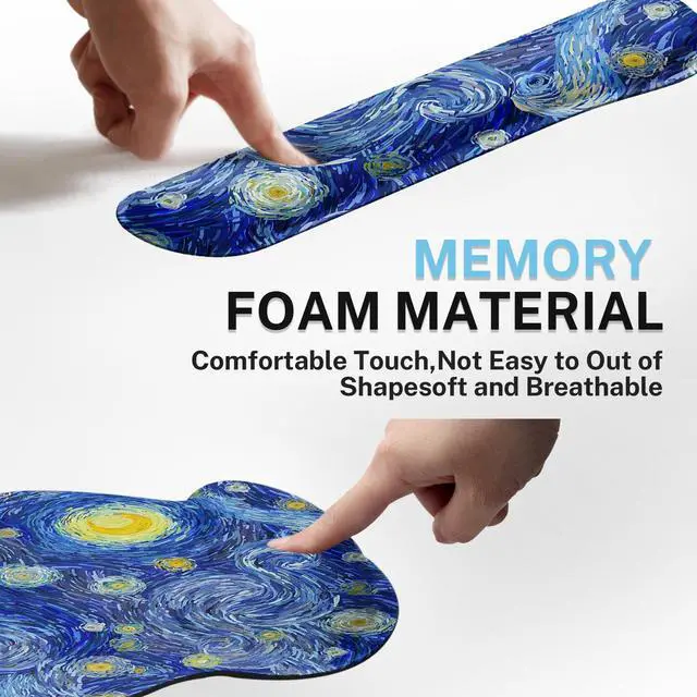 Alt view image 7 of 7 - Ergonomic Mouse Pad Set with Wrist Rest Abstract Night Sky Non-Slip Rubber Base Wrist Cushion Support and Coasters Mousepad with Wrist Support for Computer Keyboard and Desk