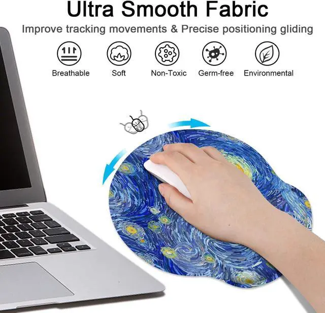 Alt view image 4 of 7 - Ergonomic Mouse Pad Set with Wrist Rest Abstract Night Sky Non-Slip Rubber Base Wrist Cushion Support and Coasters Mousepad with Wrist Support for Computer Keyboard and Desk