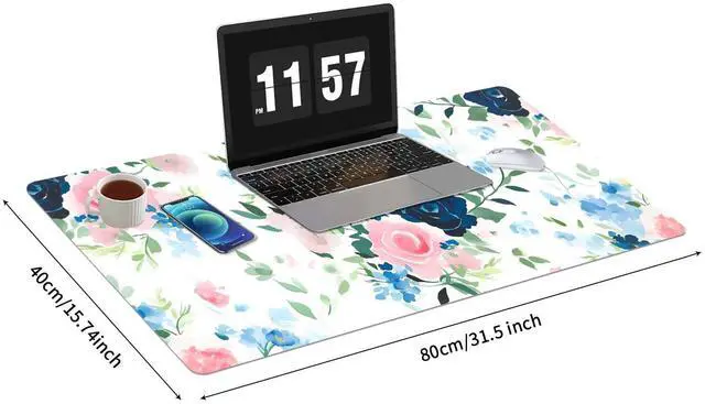 Alt view image 5 of 6 - Pink+Blue Flower Desk Mat, Leather Desk Pad, Desk Matt for Desktop, Waterproof Desk Pad Mat, Computer Mat for Office Work/Home-31.5 x 15.7 Inches