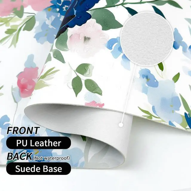 Alt view image 6 of 6 - Pink+Blue Flower Desk Mat, Leather Desk Pad, Desk Matt for Desktop, Waterproof Desk Pad Mat, Computer Mat for Office Work/Home-31.5 x 15.7 Inches