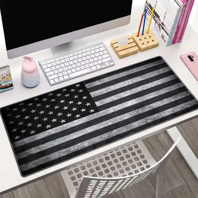 Alt view image 4 of 7 - American Flag Desk Mat Pad Black and Grey Large Mouse Pad XL Desk Pad Gaming Mousepad Extended Keyboard Mat 31.5 x 11.8 in Laptop Computer Keyboard Pad Mouse Mat for Office Desk Decor