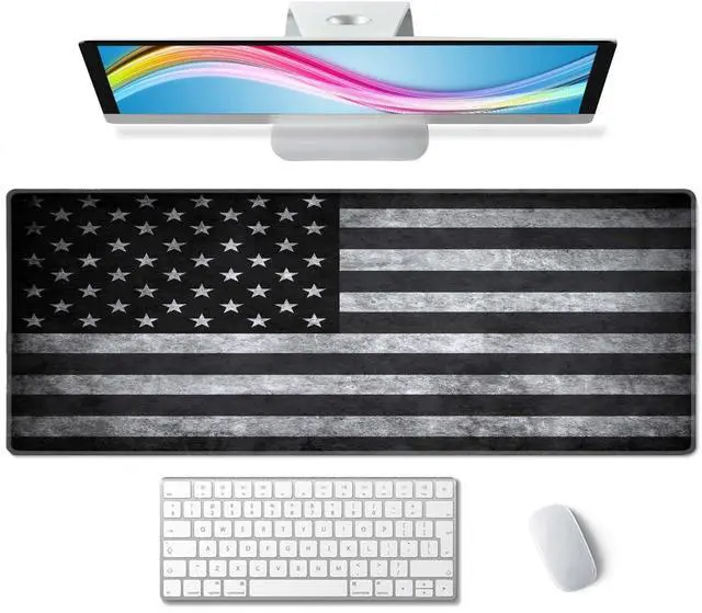 Main image of American Flag Desk Mat Pad Black and Grey Large Mouse Pad XL Desk Pad Gaming Mousepad Extended Keyboard Mat 31.5 x 11.8 in Laptop Computer Keyboard Pad Mouse Mat for Office Desk Decor