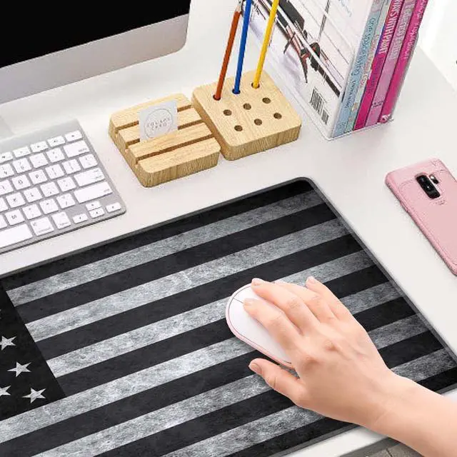 Alt view image 6 of 7 - American Flag Desk Mat Pad Black and Grey Large Mouse Pad XL Desk Pad Gaming Mousepad Extended Keyboard Mat 31.5 x 11.8 in Laptop Computer Keyboard Pad Mouse Mat for Office Desk Decor
