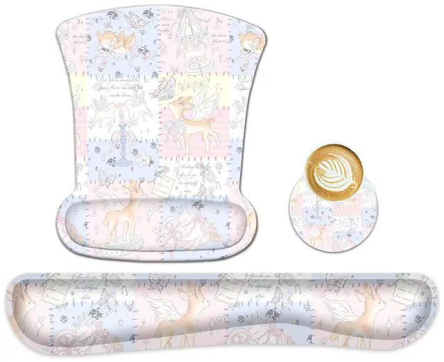 Main image of Mouse Pad Keyboard Wrist Rest Set,Ergonomic Memory Foam Mouse Pads Wrist Support Set,Non-Slip Base, Smooth Surface, Pain Relief for Gaming,Office (Dreamy Fairy-Tale Paradise)