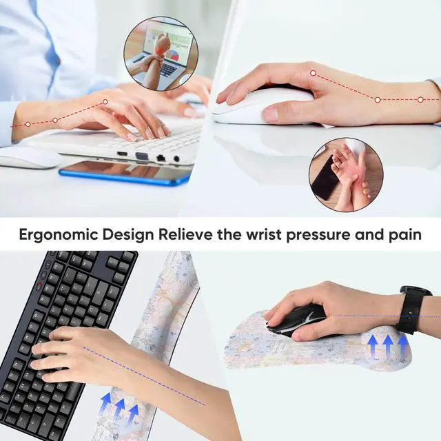 Alt view image 3 of 6 - Mouse Pad Keyboard Wrist Rest Set,Ergonomic Memory Foam Mouse Pads Wrist Support Set,Non-Slip Base, Smooth Surface, Pain Relief for Gaming,Office (Dreamy Fairy-Tale Paradise)