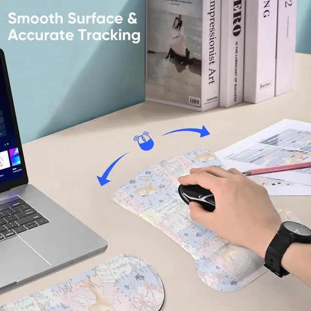 Alt view image 2 of 6 - Mouse Pad Keyboard Wrist Rest Set,Ergonomic Memory Foam Mouse Pads Wrist Support Set,Non-Slip Base, Smooth Surface, Pain Relief for Gaming,Office (Dreamy Fairy-Tale Paradise)
