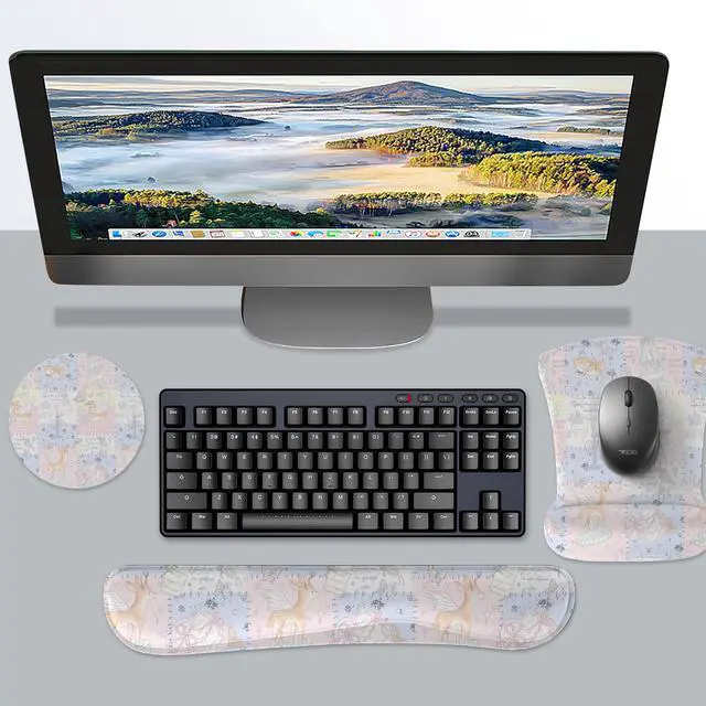 Alt view image 4 of 6 - Mouse Pad Keyboard Wrist Rest Set,Ergonomic Memory Foam Mouse Pads Wrist Support Set,Non-Slip Base, Smooth Surface, Pain Relief for Gaming,Office (Dreamy Fairy-Tale Paradise)