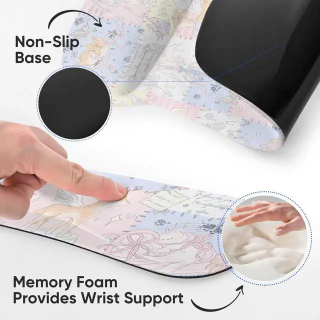 Alt view image 5 of 6 - Mouse Pad Keyboard Wrist Rest Set,Ergonomic Memory Foam Mouse Pads Wrist Support Set,Non-Slip Base, Smooth Surface, Pain Relief for Gaming,Office (Dreamy Fairy-Tale Paradise)