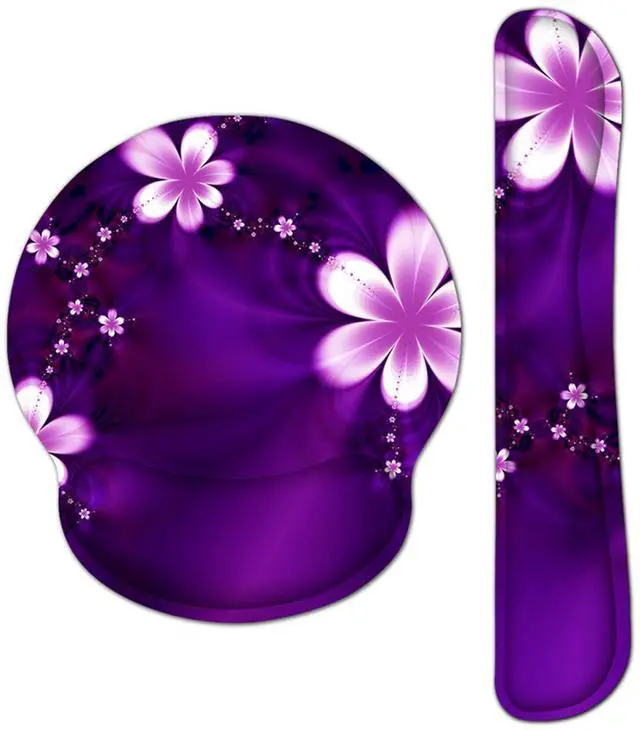 Main image of Ergonomic Keyboard Mouse Pad Wrist Rest Support Set for Laptop/Computer/Desktop,Memory Foam Hand Rest Wrist Cushion for Gaming/Office,Lightweight Comfortable & Pain Relief (Purple, Flower)