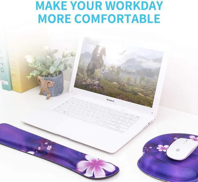 Alt view image 2 of 7 - Ergonomic Keyboard Mouse Pad Wrist Rest Support Set for Laptop/Computer/Desktop,Memory Foam Hand Rest Wrist Cushion for Gaming/Office,Lightweight Comfortable & Pain Relief (Purple, Flower)