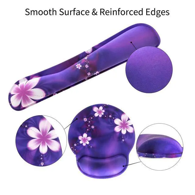 Alt view image 4 of 7 - Ergonomic Keyboard Mouse Pad Wrist Rest Support Set for Laptop/Computer/Desktop,Memory Foam Hand Rest Wrist Cushion for Gaming/Office,Lightweight Comfortable & Pain Relief (Purple, Flower)