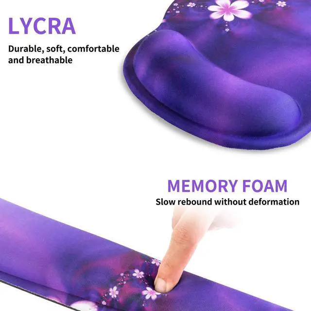 Alt view image 5 of 7 - Ergonomic Keyboard Mouse Pad Wrist Rest Support Set for Laptop/Computer/Desktop,Memory Foam Hand Rest Wrist Cushion for Gaming/Office,Lightweight Comfortable & Pain Relief (Purple, Flower)
