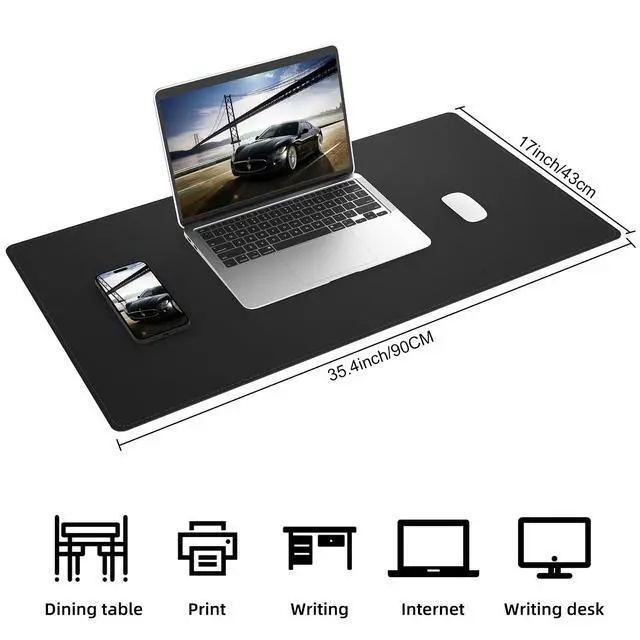 Alt view image 2 of 7 - Cork Desk Mat 35.4" x 17", Dual-Sided Natural Cork & PU Leather Desk Pad, Non-Slip Waterproof Large Mouse Pad for Office, Home & Gaming (Black)