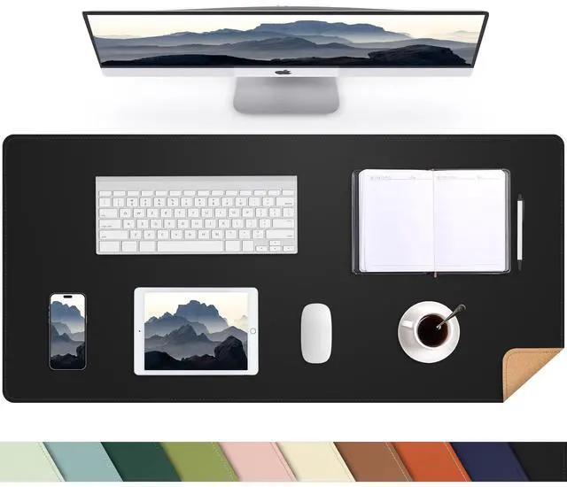 Main image of Cork Desk Mat 35.4" x 17", Dual-Sided Natural Cork & PU Leather Desk Pad, Non-Slip Waterproof Large Mouse Pad for Office, Home & Gaming (Black)