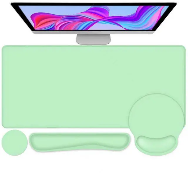 Main image of 4 PCS Mouse Pad Desk Mat Protector, Keyboard Wrist Rest + Comfortable Mouse Pad with Wrist Rest +Coaster, Large Gaming Mousepad for Computer Laptop, 35.4"X 15.7" Deskpad for Office Home I Light Green