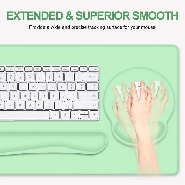 Alt view image 4 of 7 - 4 PCS Mouse Pad Desk Mat Protector, Keyboard Wrist Rest + Comfortable Mouse Pad with Wrist Rest +Coaster, Large Gaming Mousepad for Computer Laptop, 35.4"X 15.7" Deskpad for Office Home I Light Green