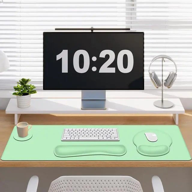 Alt view image 6 of 7 - 4 PCS Mouse Pad Desk Mat Protector, Keyboard Wrist Rest + Comfortable Mouse Pad with Wrist Rest +Coaster, Large Gaming Mousepad for Computer Laptop, 35.4"X 15.7" Deskpad for Office Home I Light Green