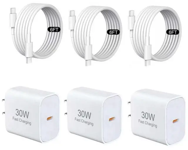 Main image of 3-Pack 30W USB C Charger Fast Charging with 6FT USB C Cable,Type C Charger for iPhone 17/17 Pro/17 Pro Max/16/15/15 Pro Max, Fast Charger for iPhone, USB-C Chargers for USB-C Devices