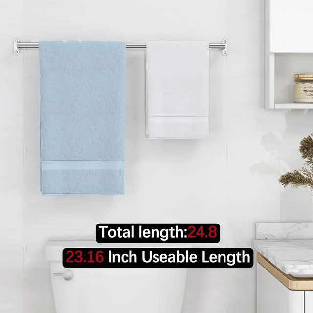 Alt view image 5 of 7 - Towel Bar for Bathroom, MKO Brushed Nickel Towel Bar for Bathroom Wall Mounted, Stainless Steel Heavy Duty, 24 Inch Single Bath Towel Rod Holder