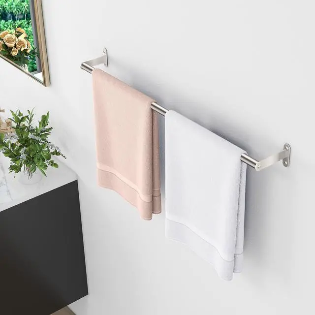 Alt view image 7 of 7 - Towel Bar for Bathroom, MKO Brushed Nickel Towel Bar for Bathroom Wall Mounted, Stainless Steel Heavy Duty, 24 Inch Single Bath Towel Rod Holder