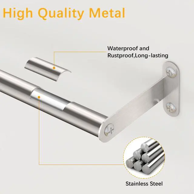 Alt view image 4 of 7 - Towel Bar for Bathroom, MKO Brushed Nickel Towel Bar for Bathroom Wall Mounted, Stainless Steel Heavy Duty, 24 Inch Single Bath Towel Rod Holder