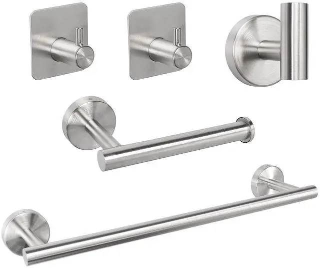 Main image of Bathroom Hardware Set, Thick Stainless Steel Bath Towel Bar Set Including Towel Rack for Bathroom+Toilet Paper Holder+3 Robe Towel Hooks Wall Mount Bathroom Accessory Set(16IN,Brushed Nickel)