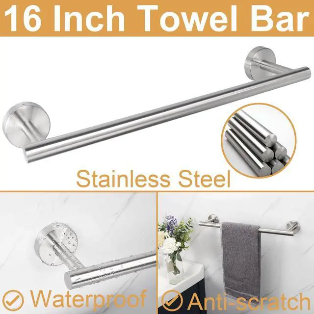 Alt view image 3 of 7 - Bathroom Hardware Set, Thick Stainless Steel Bath Towel Bar Set Including Towel Rack for Bathroom+Toilet Paper Holder+3 Robe Towel Hooks Wall Mount Bathroom Accessory Set(16IN,Brushed Nickel)