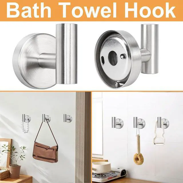 Alt view image 5 of 7 - Bathroom Hardware Set, Thick Stainless Steel Bath Towel Bar Set Including Towel Rack for Bathroom+Toilet Paper Holder+3 Robe Towel Hooks Wall Mount Bathroom Accessory Set(16IN,Brushed Nickel)