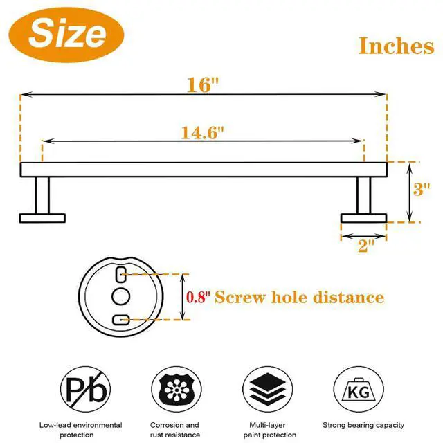 Alt view image 2 of 7 - Bath Towel Bar - Thicken SUS304 Stainless Steel Bathroom Towel Holder, Towel Rod for Bathroom Heavy Duty Wall Mounted Towel Rack Hanger (16IN, Brushed Nickel)
