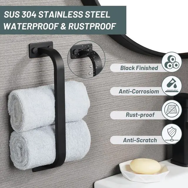 Alt view image 6 of 7 - Bathroom Towel Bar, 10 inch Towel Racks, Matte Black